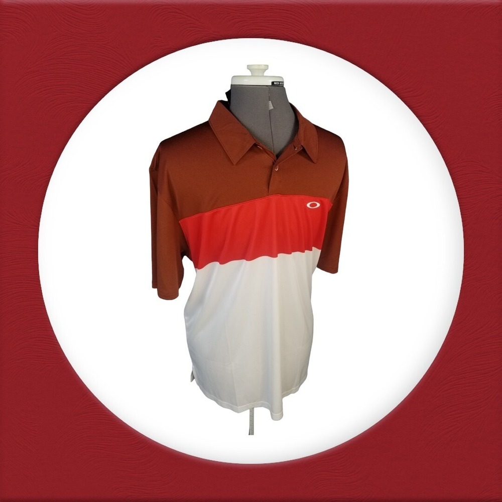 Oakley Red Horizon Polo 1/4 Button Short Sleeve Polo Ohydrolix Moisture XL Men - Picture 5 of 9